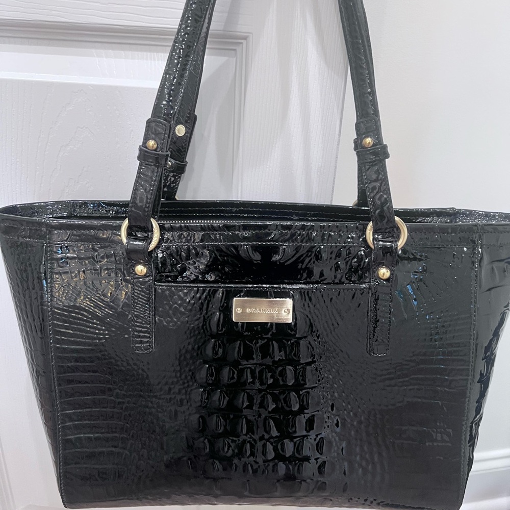 Brahmin Black Crocodile Embossed Tote Bag